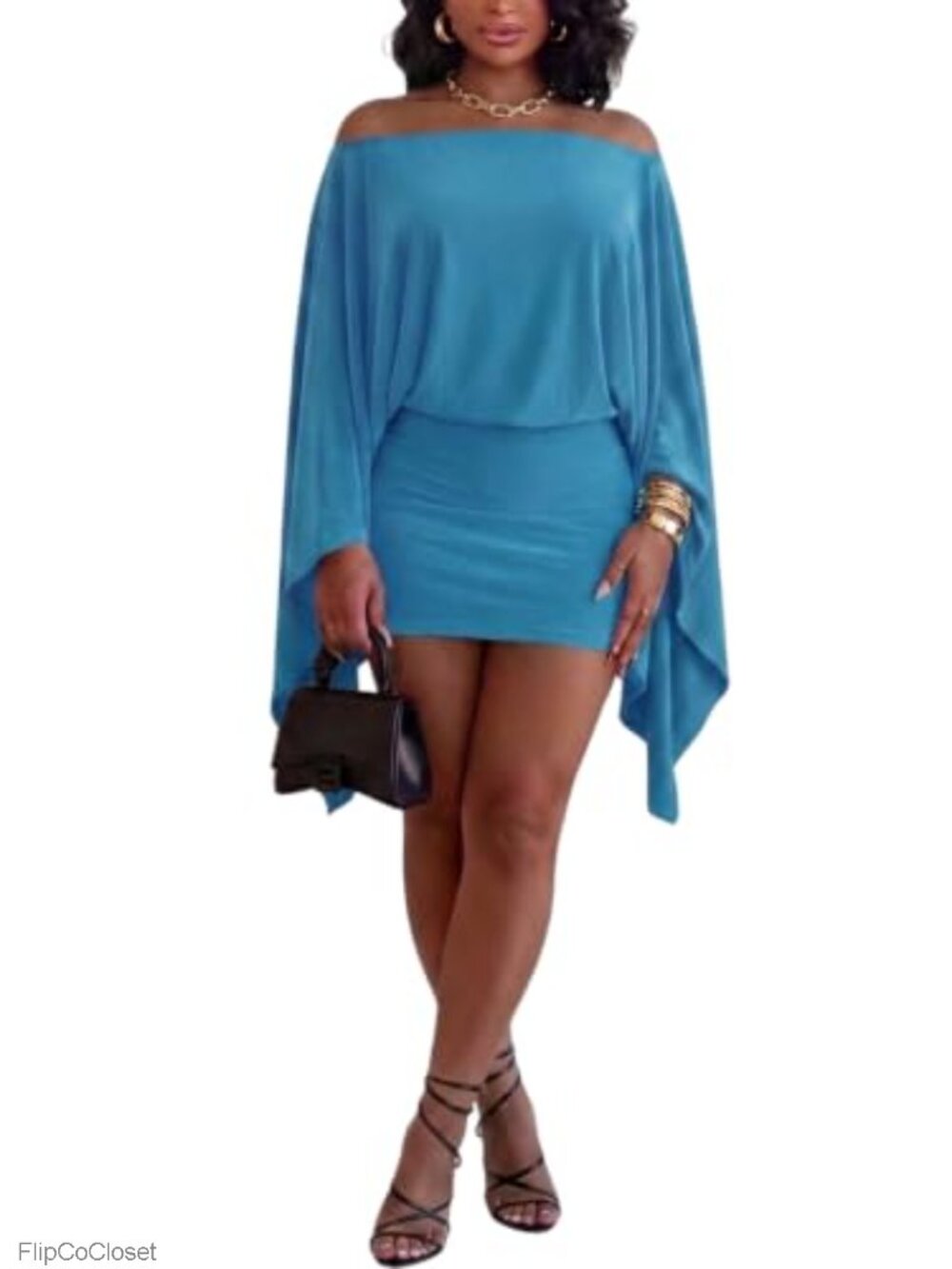 Off Shoulder Batwing Sleeve Bodycon Mini Dress Club Party
